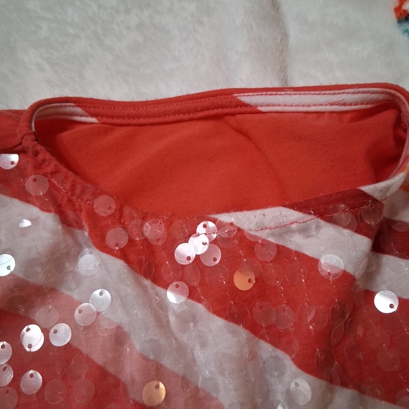 Faded Glory Red and Cream Sequin front Striped Blouse top plus size 3X 22-24 - Picture 5 of 7